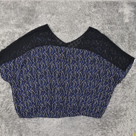 Lane Bryant Women's Plus Size 22/24 Blouse Top Short Sleeve Blue Geometric Polye - Picture 5 of 8